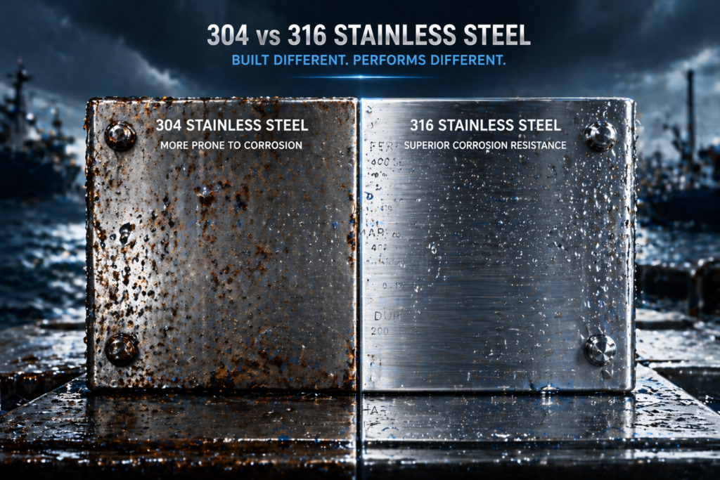 Visual comparison of corrosion resistance between 304 and 316 stainless steel in harsh environments