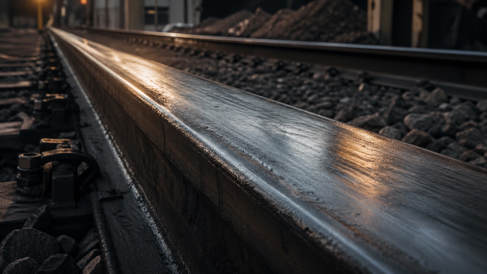 railroad track high carbon steel surface close up showing wear resistance