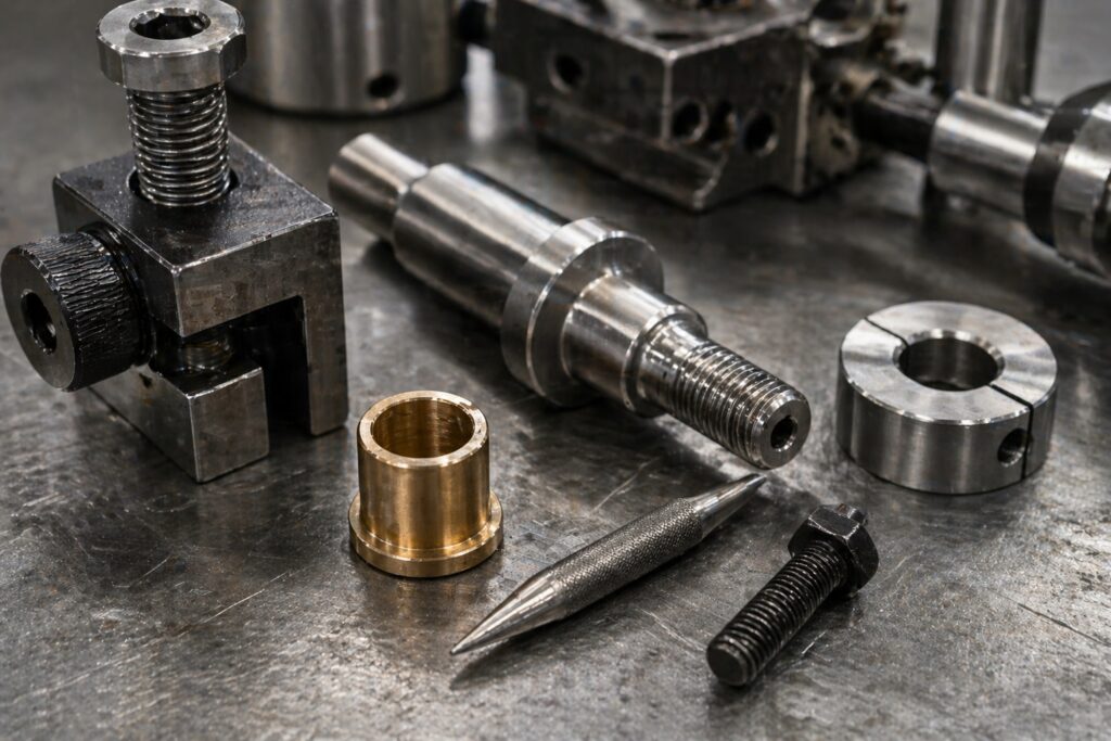 finished practical machining projects on a workshop bench