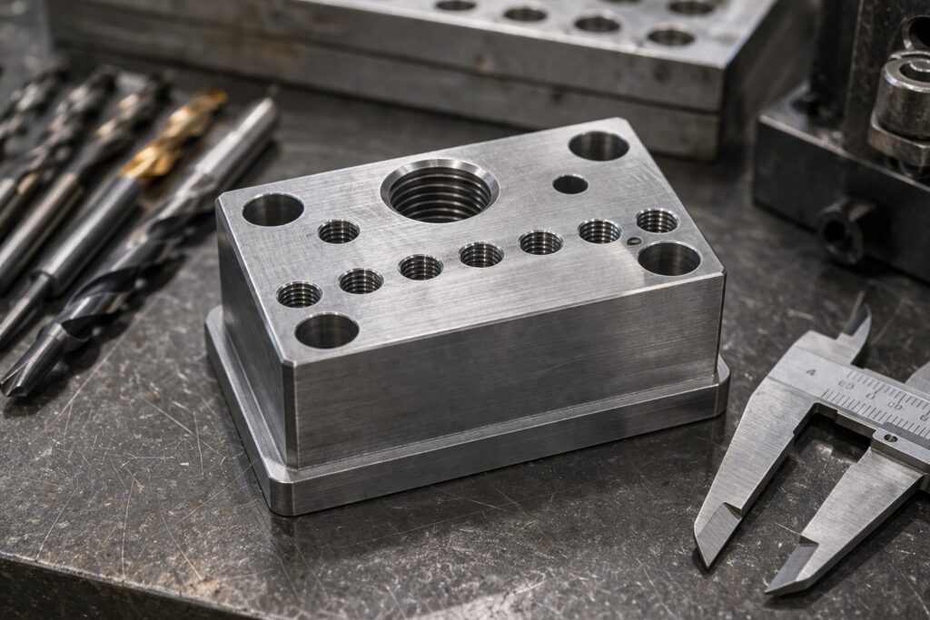 tap guide machining project with drilled holes