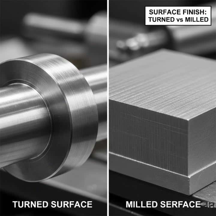CNC machining surface finish rough vs smooth comparison metal texture