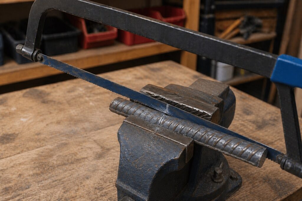 cutting rebar with a hacksaw