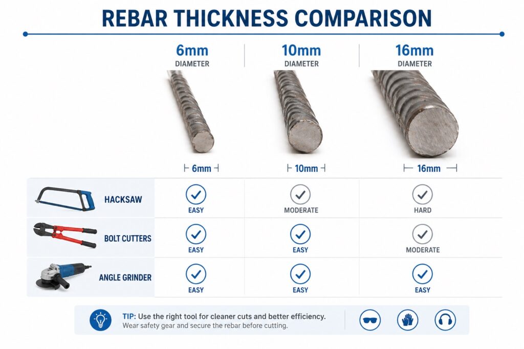 rebar thickness comparison chart for simple cutting tools