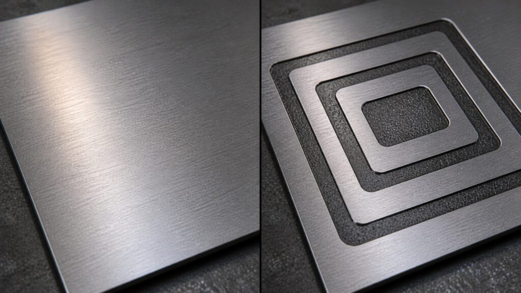 before and after salt water etching stainless steel engraving comparison