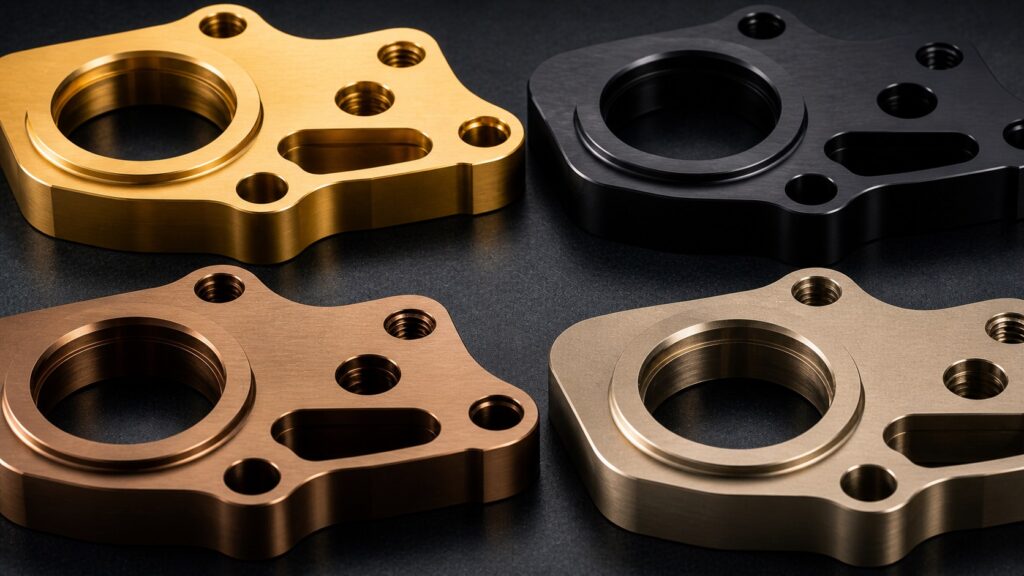 Premium PVD coated stainless steel samples in gold black bronze and champagne finishes for durable decorative coloring
