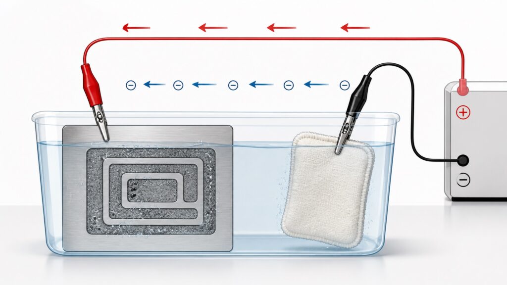 salt water etching polarity diagram positive negative electrolysis stainless steel