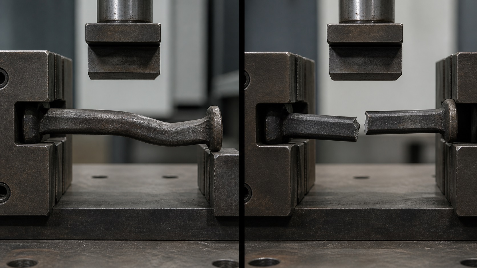 railroad spike bending compared to brittle steel breaking under stress