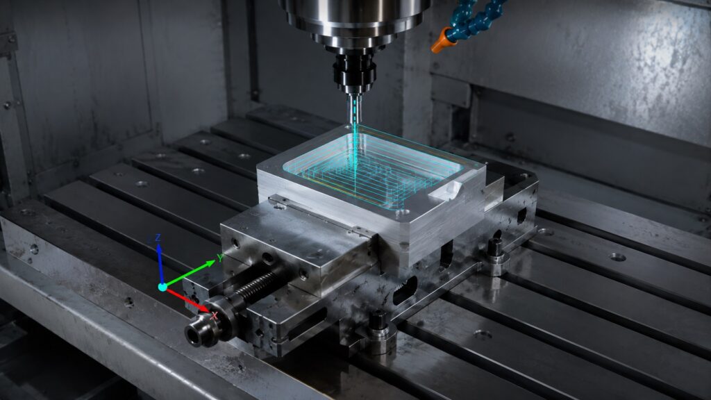 G90 absolute positioning example in CNC machining using fixed work coordinates