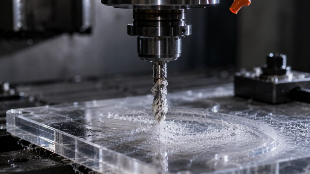 Acrylic machining failure caused by overheating