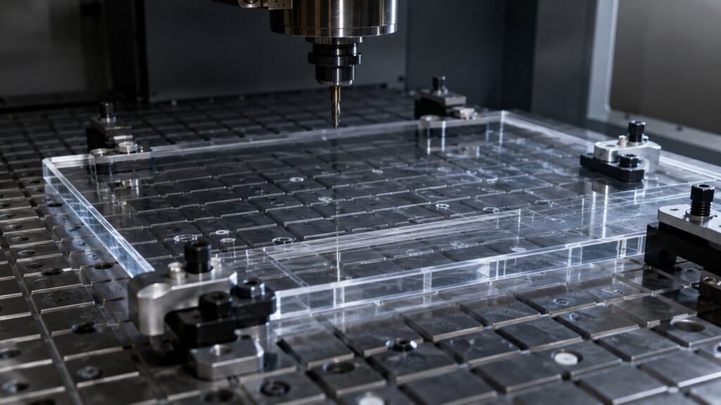 Vacuum table workholding setup for acrylic machining