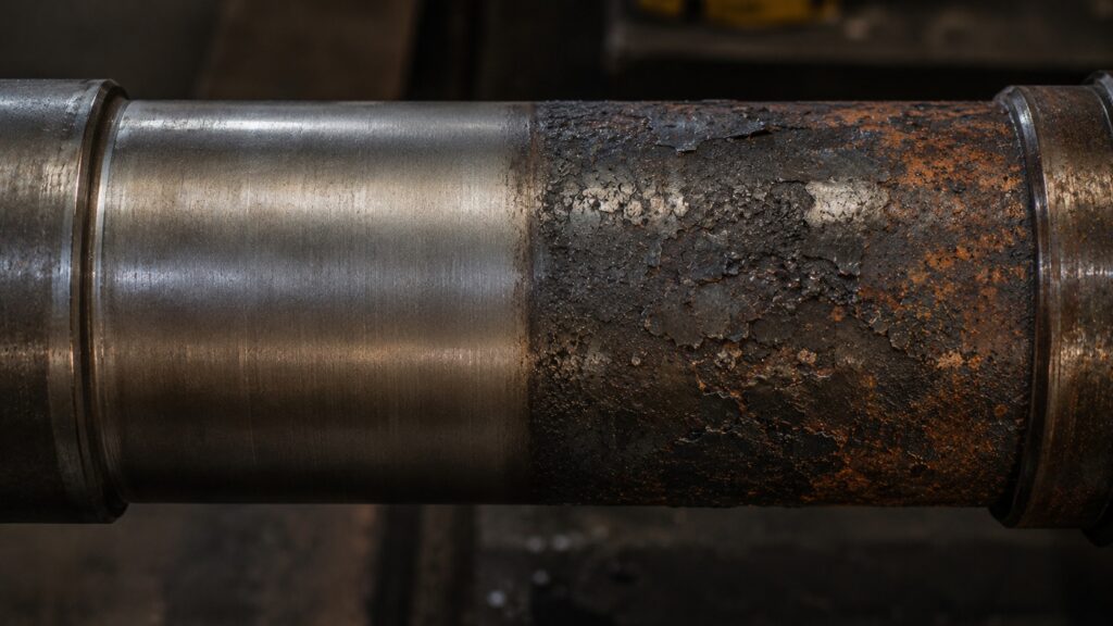 Comparison between properly annealed steel and overheated scaled steel surface