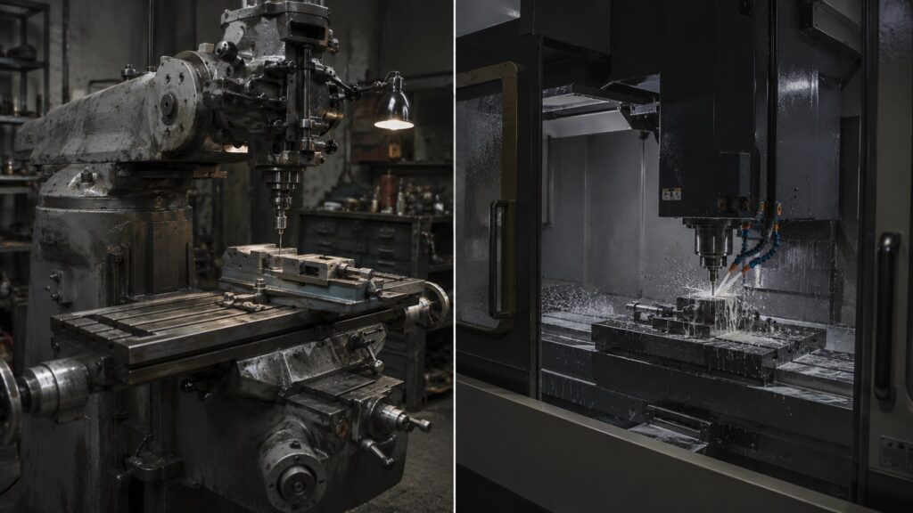 Bridgeport manual mill compared to CNC machining center