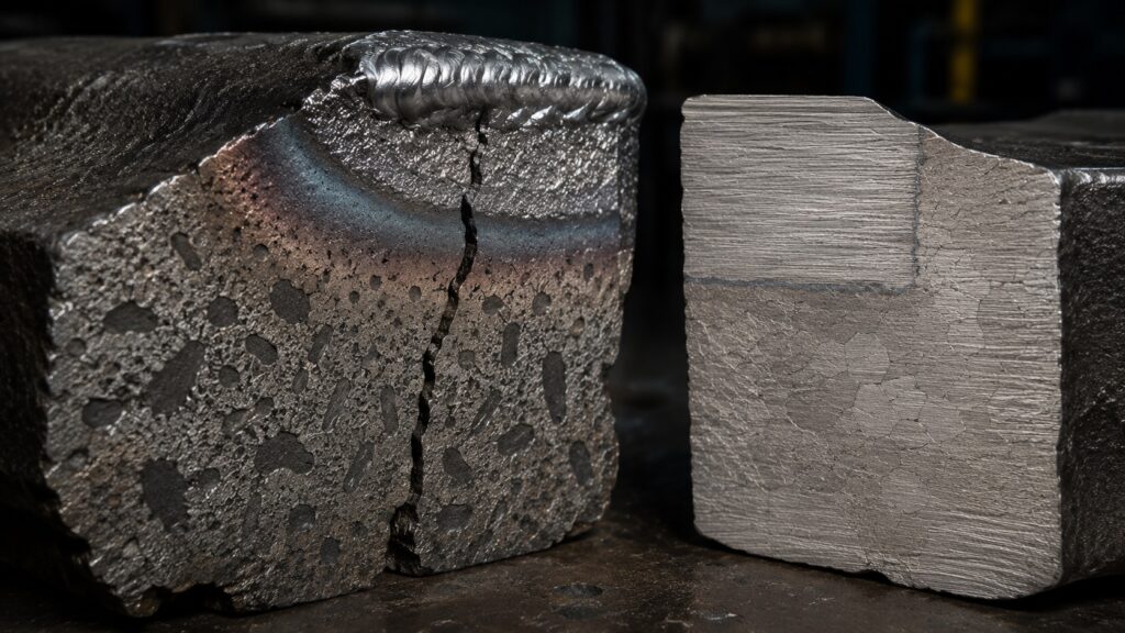 Different cast iron components including gray cast iron ductile iron white cast iron and malleable iron in industrial workshop