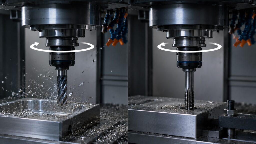 Comparison of clockwise and counterclockwise CNC spindle rotation