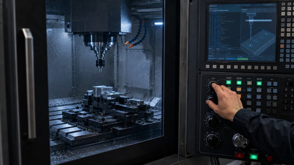 CNC machine dry run with reduced rapid override during program verification