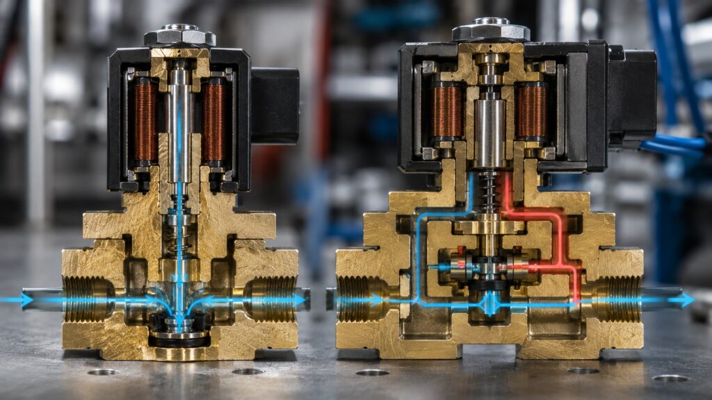 Comparison between direct acting and pilot operated solenoid valves
