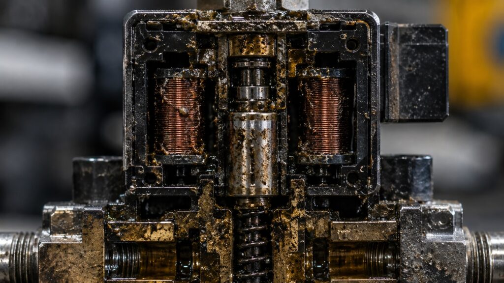 Contaminated solenoid valve causing sticking and poor operation