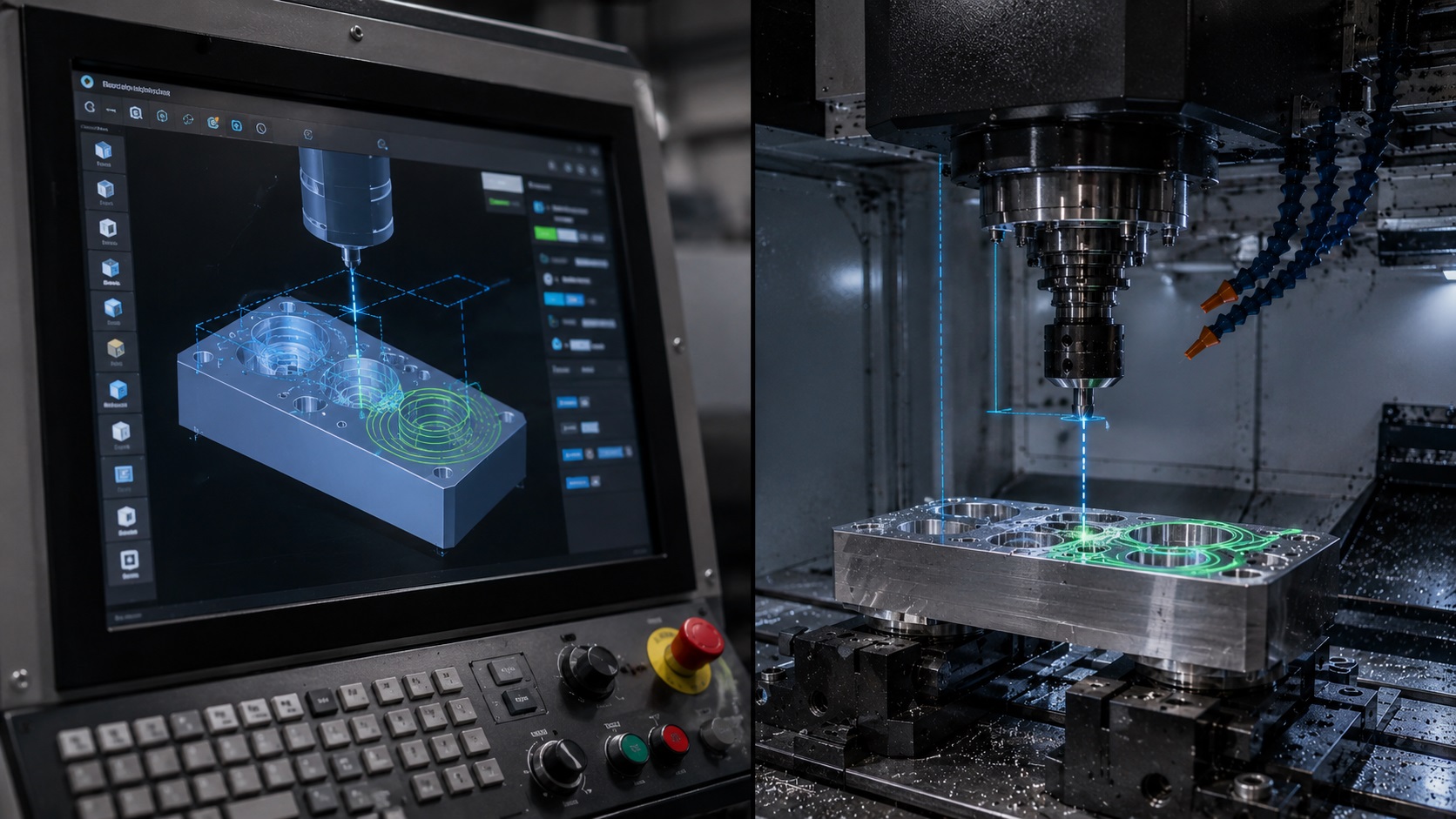 Modern CNC milling machine demonstrating rapid positioning and controlled cutting movement
