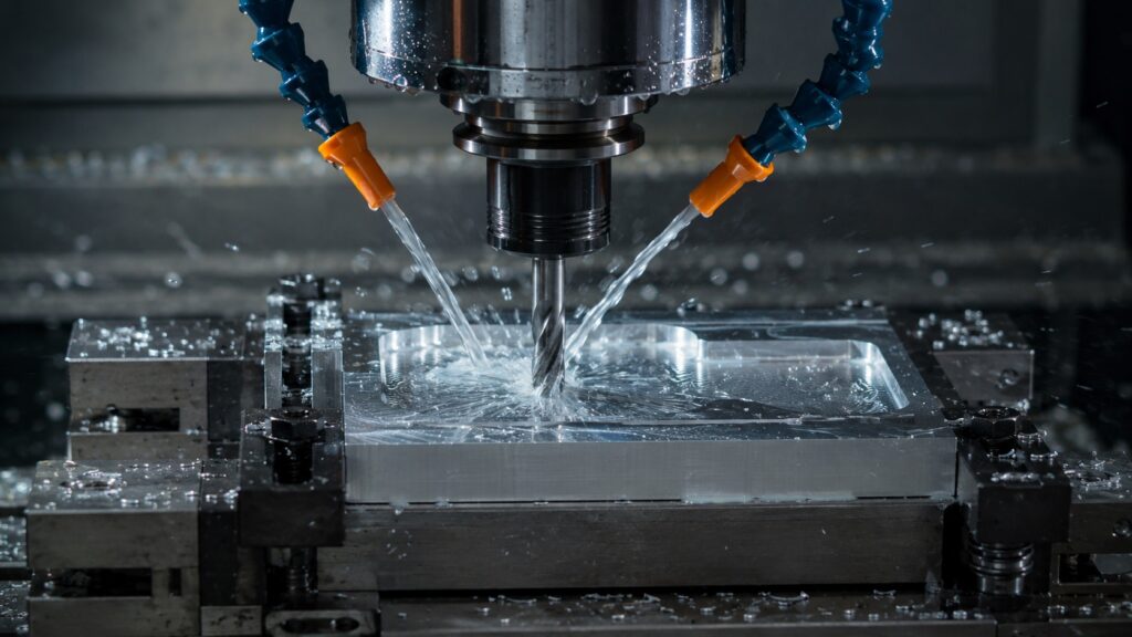 Controlled CNC G01 feed movement during aluminum machining