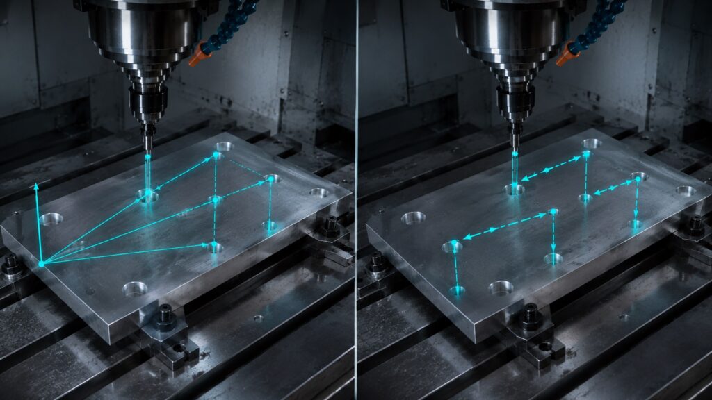 Comparison between G90 absolute positioning and G91 incremental positioning in CNC programming