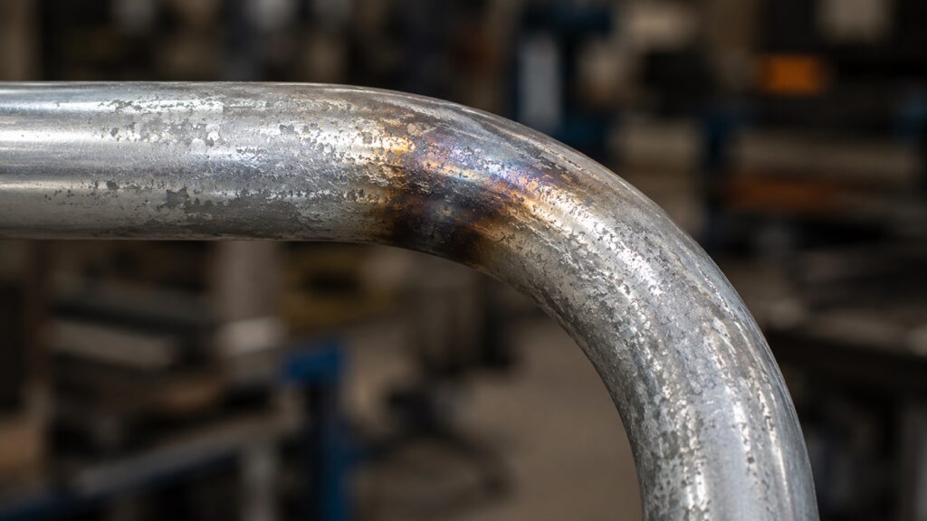 Heat damage on galvanized conduit after improper bending
