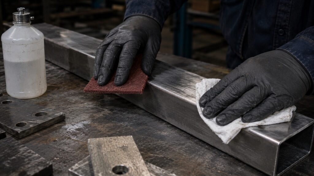 cleaning and sanding metal before adhesive bonding