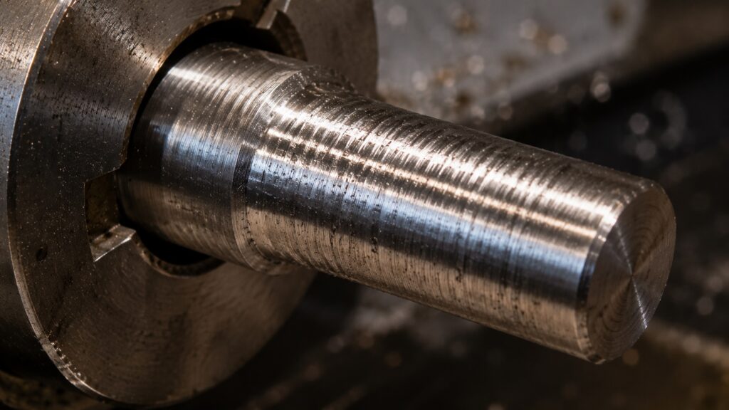 Chatter marks on a steel shaft caused by weak lathe setup