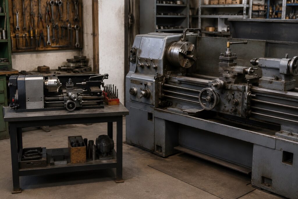 Size comparison between a minilathe and a full-size engine lathe