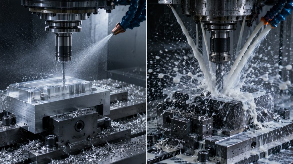 Comparison between mist coolant and flood coolant in CNC machining