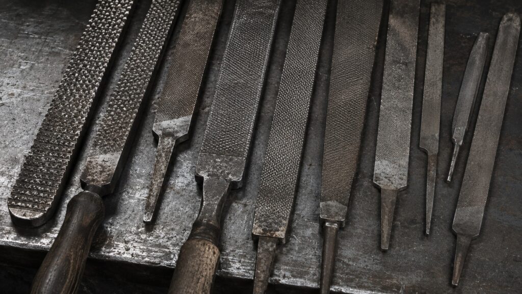 Old worn metal files and rasps used for forging projects
