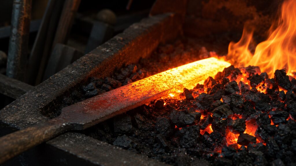 Overheated file steel showing scaling and decarburization during forging