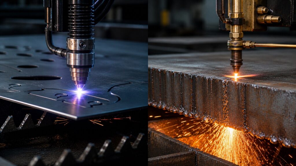 plasma cutting thin metal vs flame cutting thick steel comparison