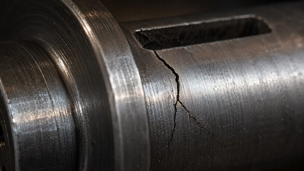 Quench crack starting from a keyway in hardened steel