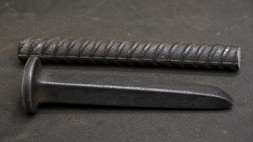 rebar versus railroad spike steel texture comparison