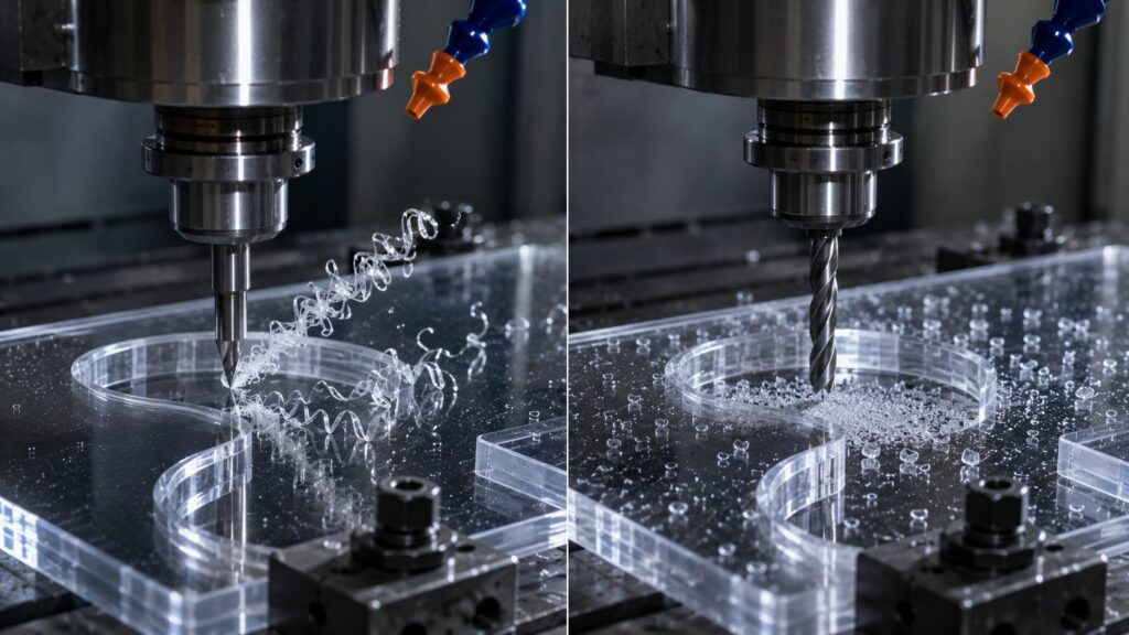 Single flute versus multi flute end mill machining acrylic