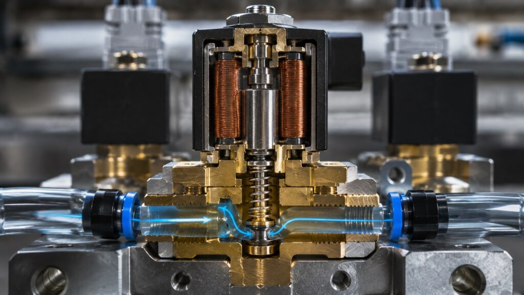 Internal components of a direct acting solenoid valve