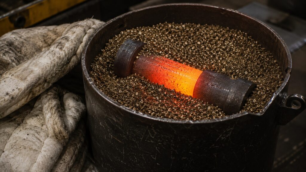 Steel slow cooling setup using dry vermiculite and insulation materials