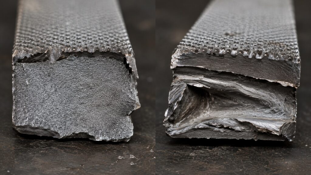 Comparison of through-hardened and case-hardened file fracture patterns