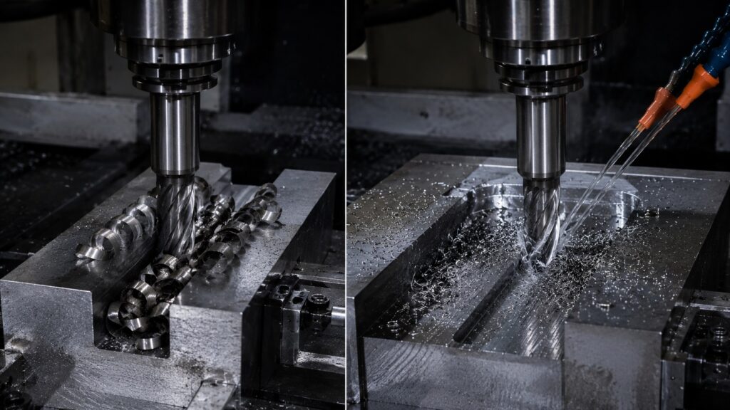 Comparison between conventional milling and trochoidal milling chip formation