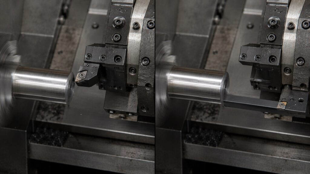 Comparison of excessive tool overhang and rigid CNC turning setup