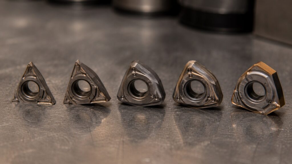 Different CNC turning insert nose radius geometries for chatter control